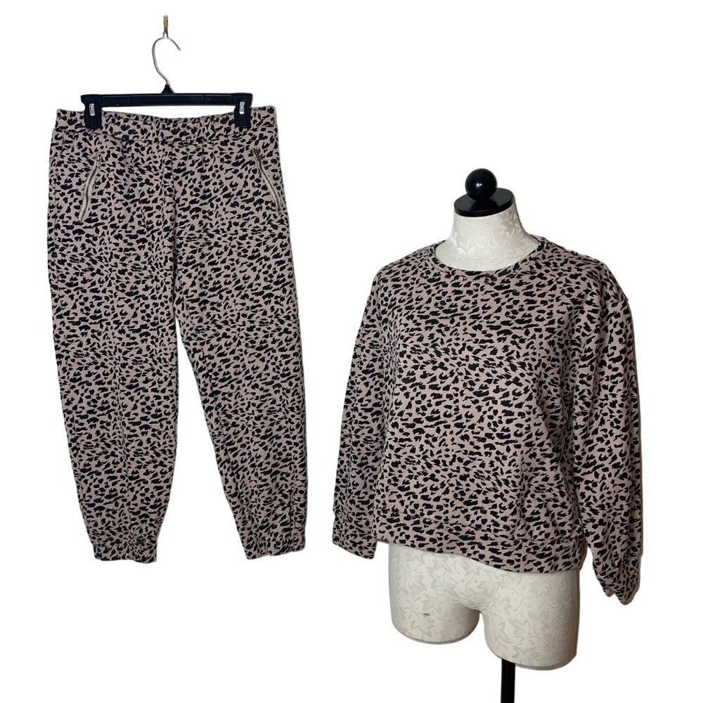 At Piece Womens Lounge Set Size Medium Black Animal Print Pockets Cotton